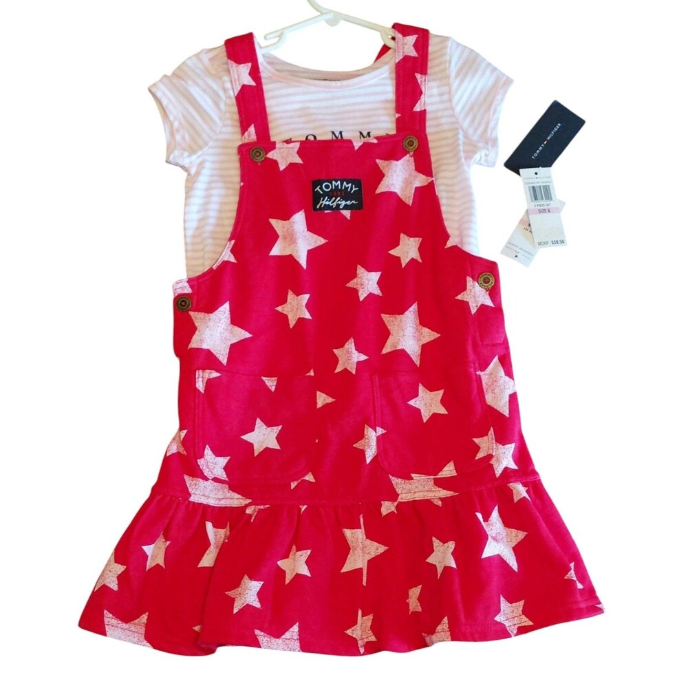 Tommy Hilfiger Little Girls Striped Star Skirtall Set 2 Pieces In Red Size 6